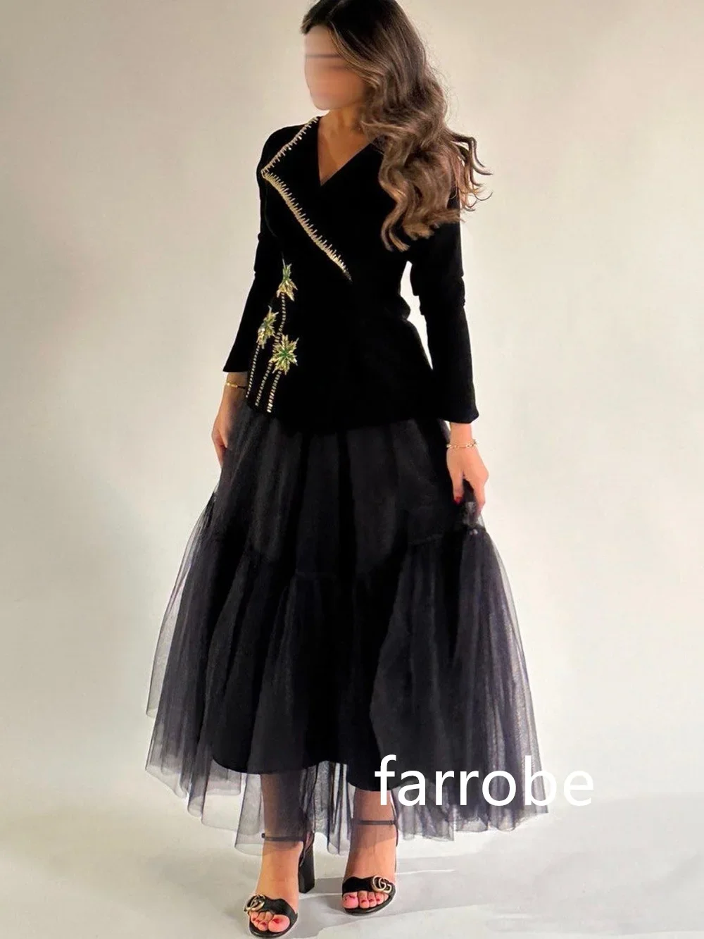 Customized High Quality Jersey Pleat A-line Flower V-neck Midi Dresses Evening Dresses Classic Exquisite Modern Style Pastrol Un