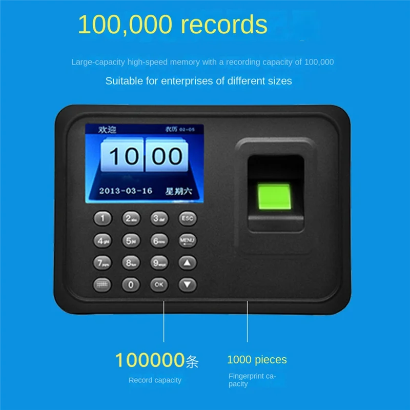 A41Z-آلة الحضور ببصمة الإصبع نظام الحضور البيومترية 1000 سعة بصمة دعم برنامج تشغيل USB تحميل الولايات المتحدة التوصيل
