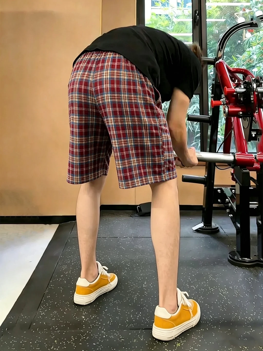 American Contrast Color Plaid Men's Shorts Summer Loose Feeling Sports Loose Casual Beach Five-Point Pants Elastic Waist