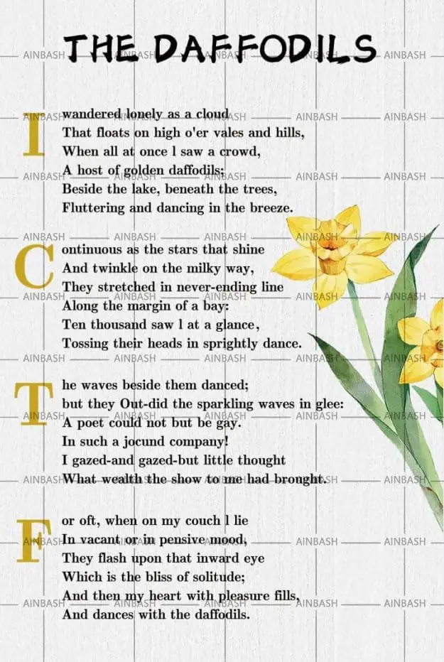 Ainbash Metal Sign Daffodils Retro Poster Wall Art Home Office Decor Poetry Funny Plaque I Wandered Lonely as a Cloud Wine Bar D