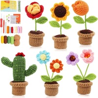 WF 6Pcs Flower Crochet Starter Kit With Crochet Needles And Cotton Yarn Thread For Doll Making DIY Non-finished Materials Set