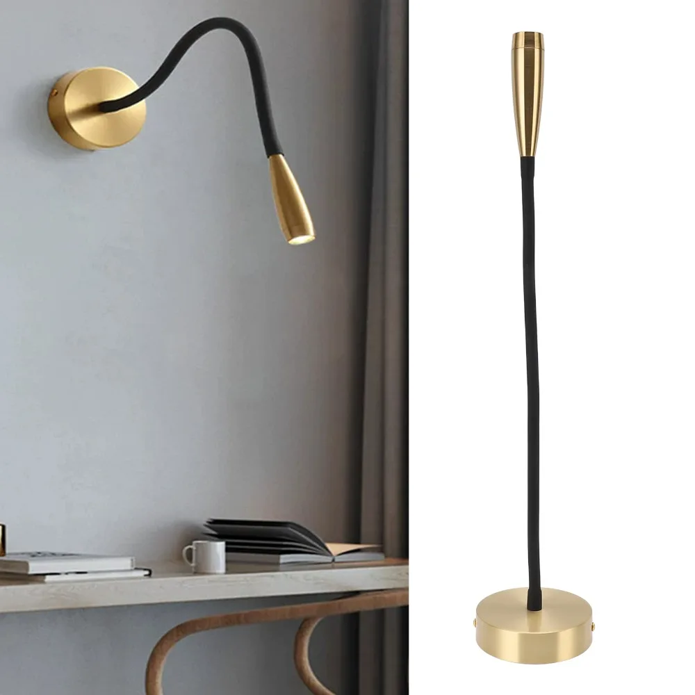 Energy Efficient 3W LED Reading Light Flexible Gooseneck Aluminum Reading Lamp Warm Light 3000K Wall Mount Wall Lamp Bedside