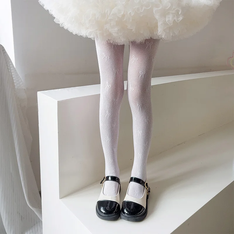 Sommer Baby Mädchen Schleife Dünne Baumwoll-Netzstrümpfe Niedliche Vintage Koreanische Weiße Fischnetz-Lolita-Party Netzstrumpfhose für Kinder