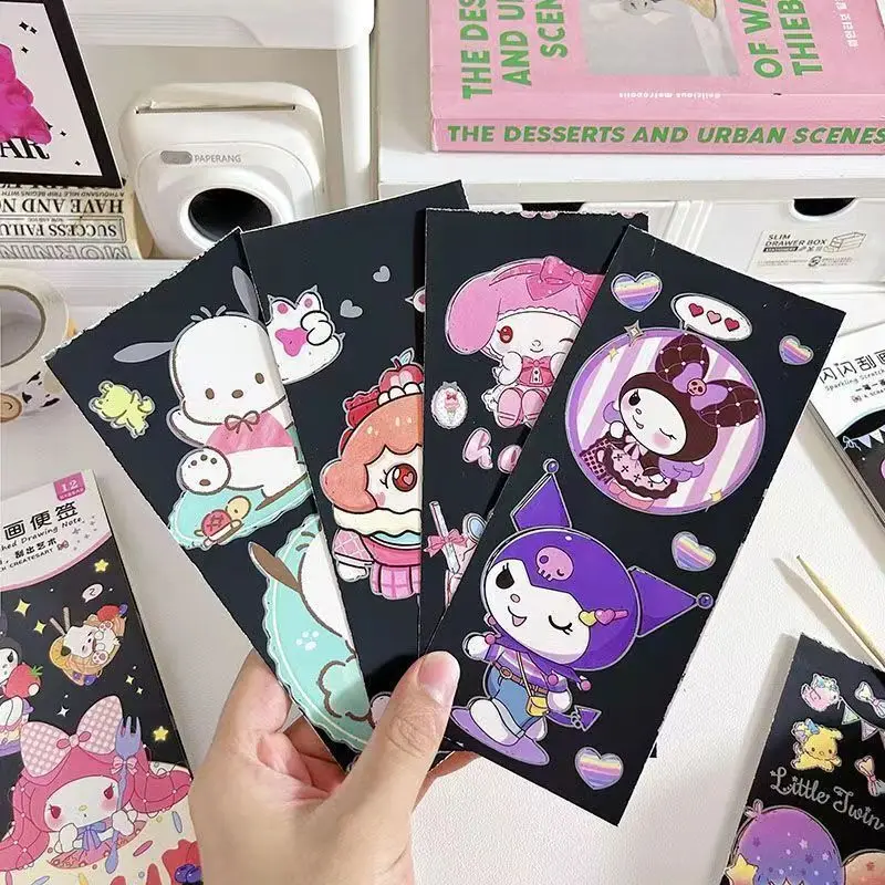 New Sanrio Kuromi MyMelody DIY Fun Graffiti Scratching Book Cartoon Children\'s Creative Student Sparkling Scratching Painting