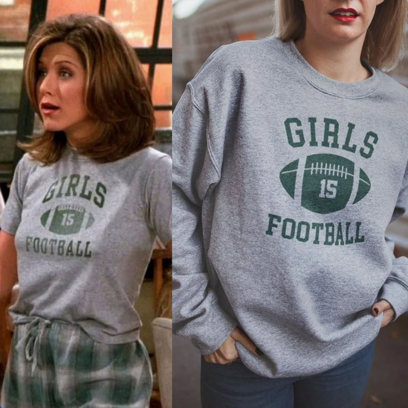 Girls Is Football Funny Baseball Graphic Sweathirts Women Friends Tv Shows Sweatshirt Long Sleeve Crewneck Jumpers Gray Fans Top