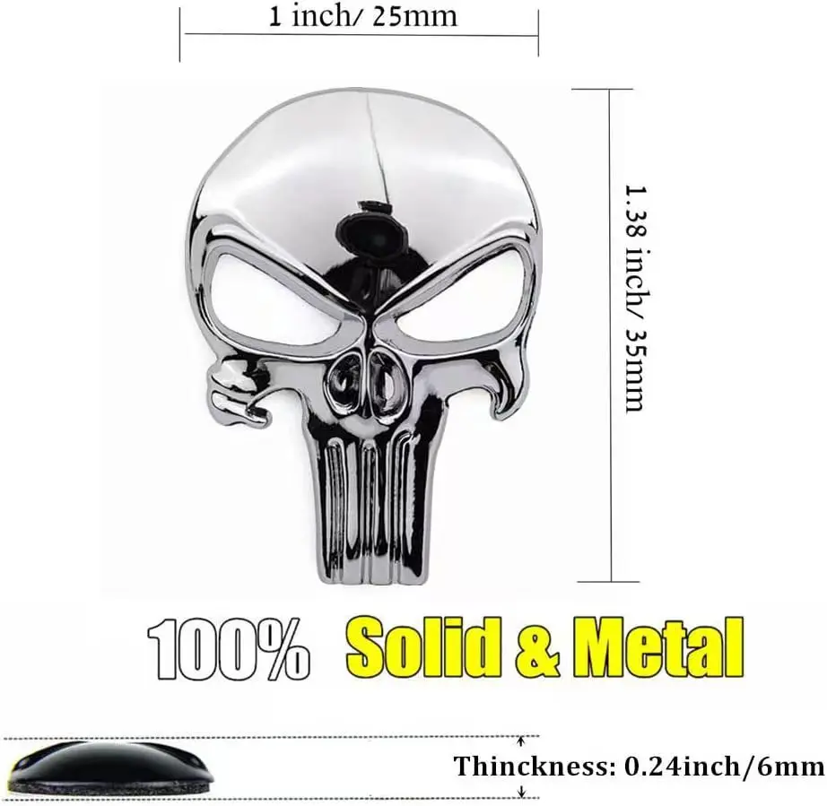 3D Solid Metal Sticker Tactical Skull per la decorazione dell\'auto del motociclo per pistola softair per AR15 M4 M16 1911 Glock G17 G19 G22 G43X