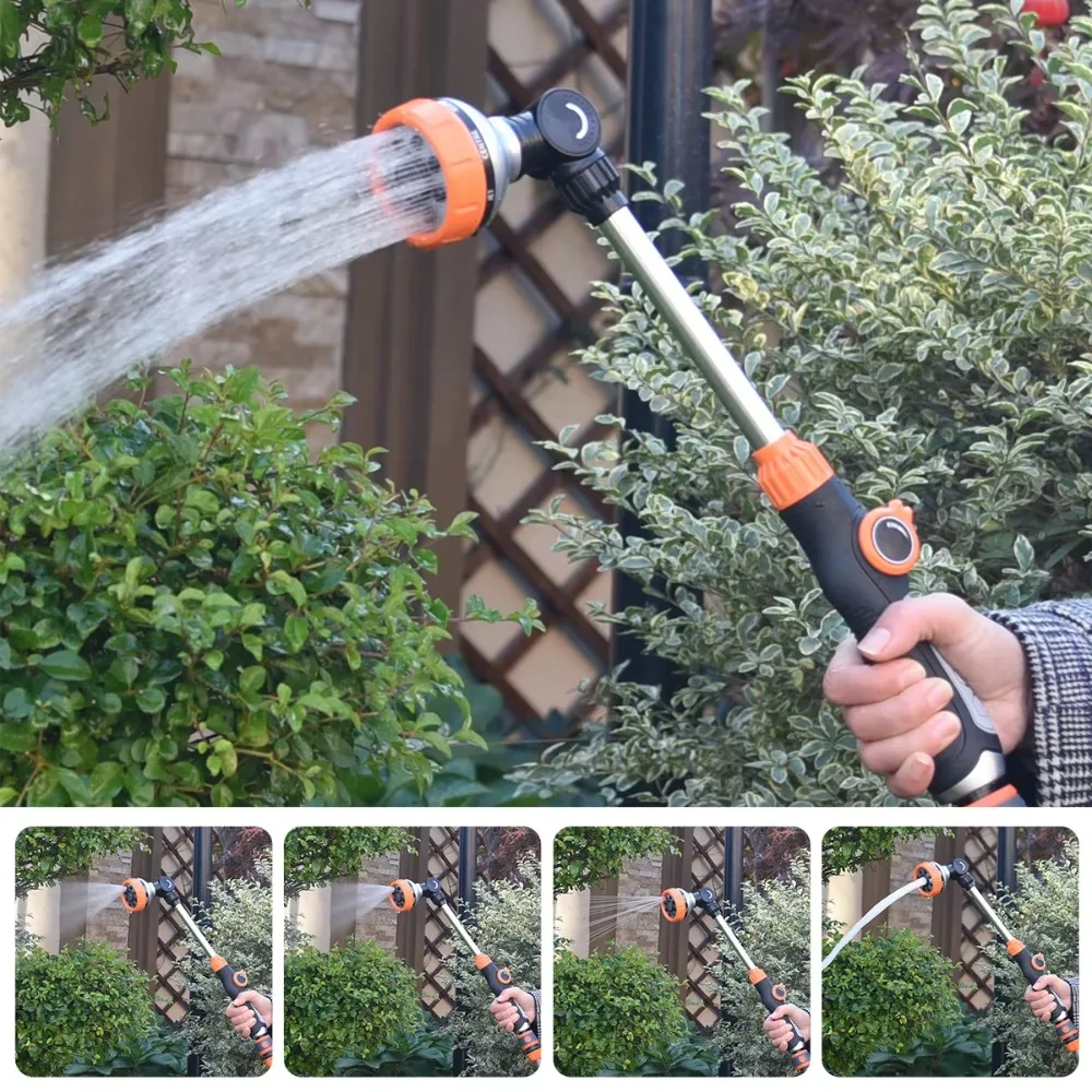 Quality 47cm Water Sprayer Nozzle 180° Adjustable 8 Spray Modes Garden Nozzle High Pressure Anti Slip Garden Sprinkler Garden