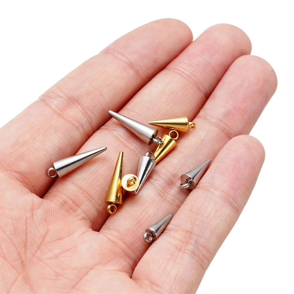 

10pcs Stainless Steel Cone Charms Pendants Retro Spike Beads Charms Pendants for DIY Earrings Pendant aking Supplies