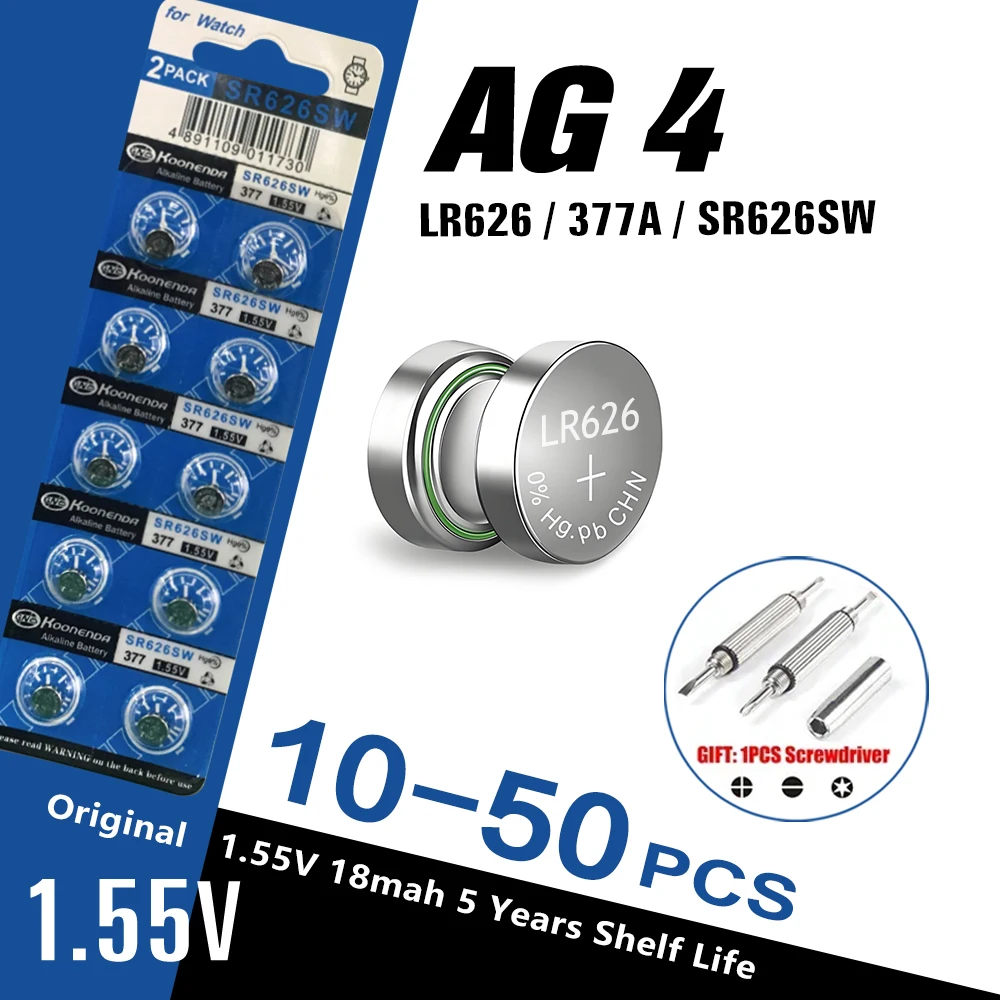 10-50PCS 1.55V AG4 Button Batteries 377 SR626 SR626SW Cell Coin Alkaline Battery 177 376 626A LR66 LR626 For Watch Toys Clock