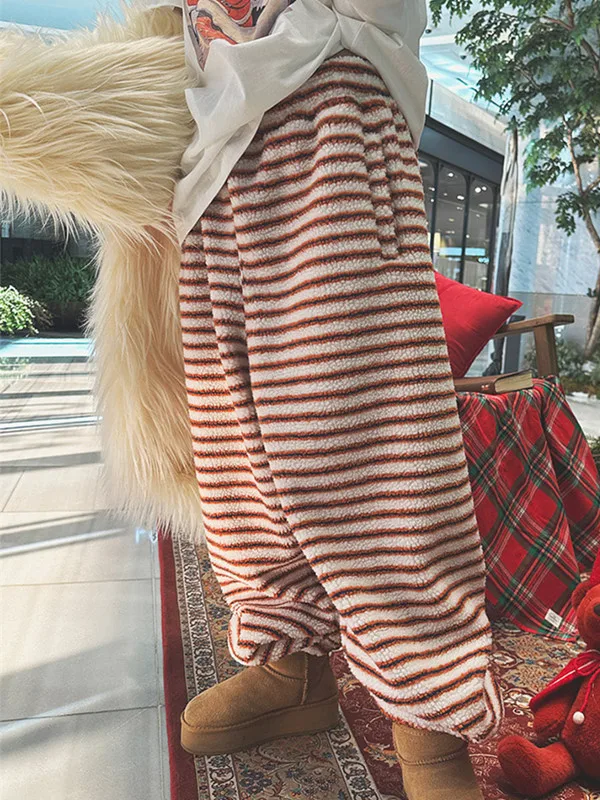 Faionable ارتفاع الخصر التخسيس شريط فرو الضأن سراويل تقليدية النساء شتاء جديد Sle Quali تنوعا سراويل طويلة Harajuku... #3