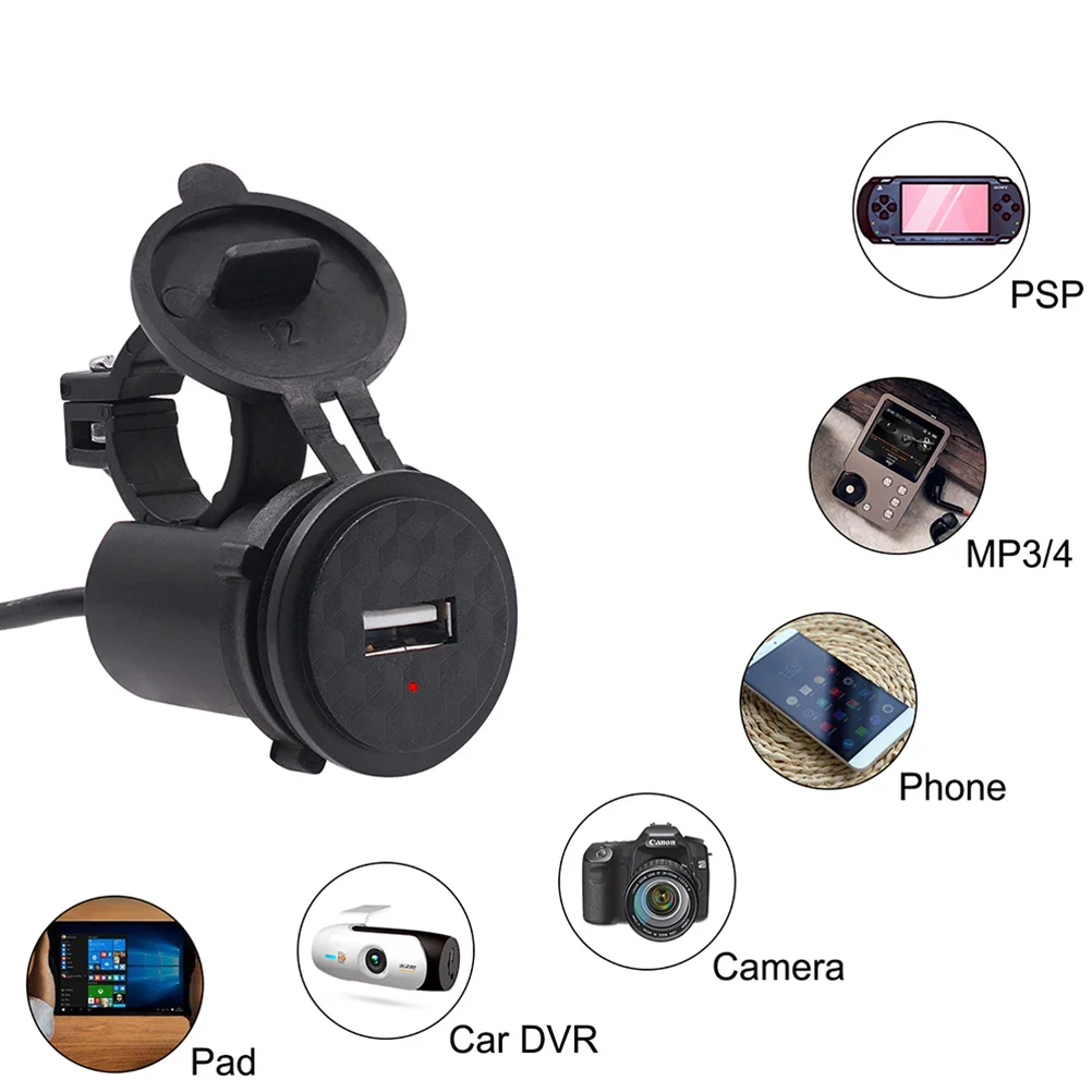 

Single Port Motorcycle USB Black ABS Waterproof Sealed Panel for Mobile Phone Tablet GPS Atv USB Socket