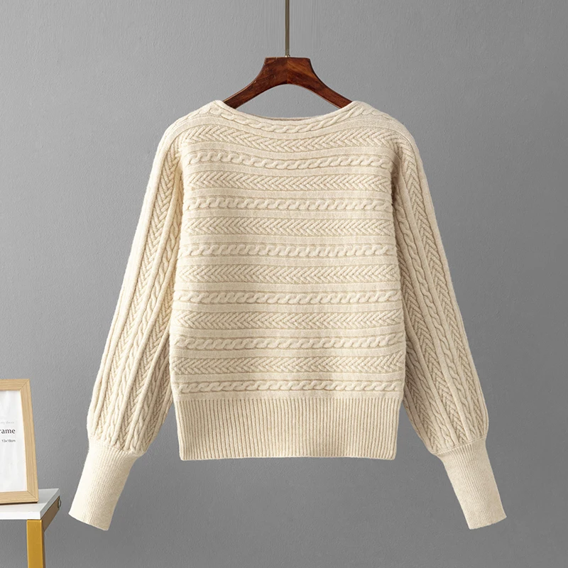HLBCBG 2024 Spring Autumn Twist Slash Neck Women\'s Pullover Sweaters New Long Sleeve Korean Causal Warm Sweater Female