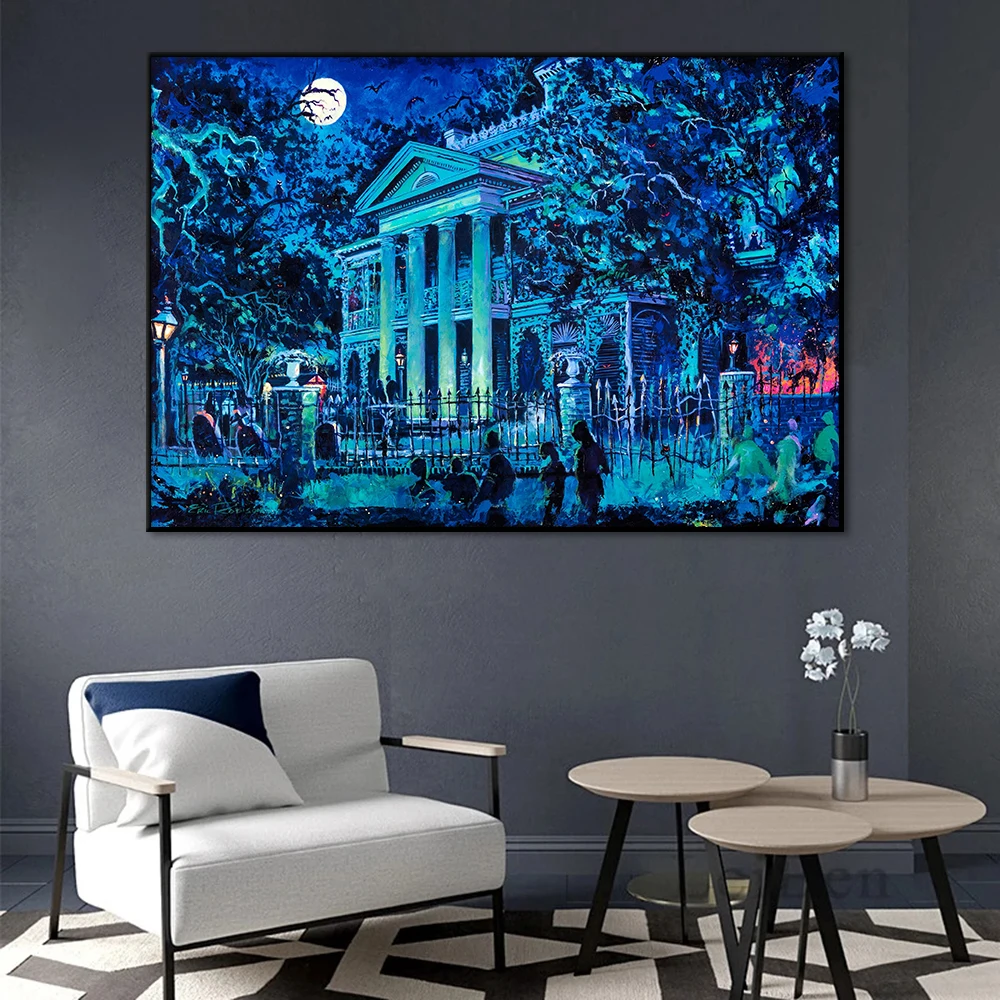 Disneyland Haunted Mansion Painting, Walt Disney Art Poster, Canvas Print, Abstracr Picture, Living Room Home Decor Cuadros