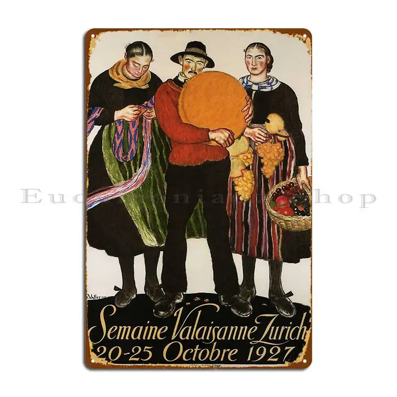 ملصق سويسرا عتيق فن السفر السويسري Valais 1927 علامات معدنية نادي صدئ سينما مخصص المرآب تين تسجيل ملصق #1