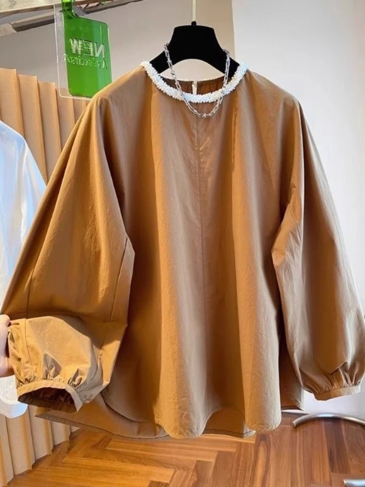 

Matakawa Blouses Contrast Color O Neck Loose Spring Autumn Sweet Women Shirts Korean Fashion Elegant Vintage Chic Blusas Mujer