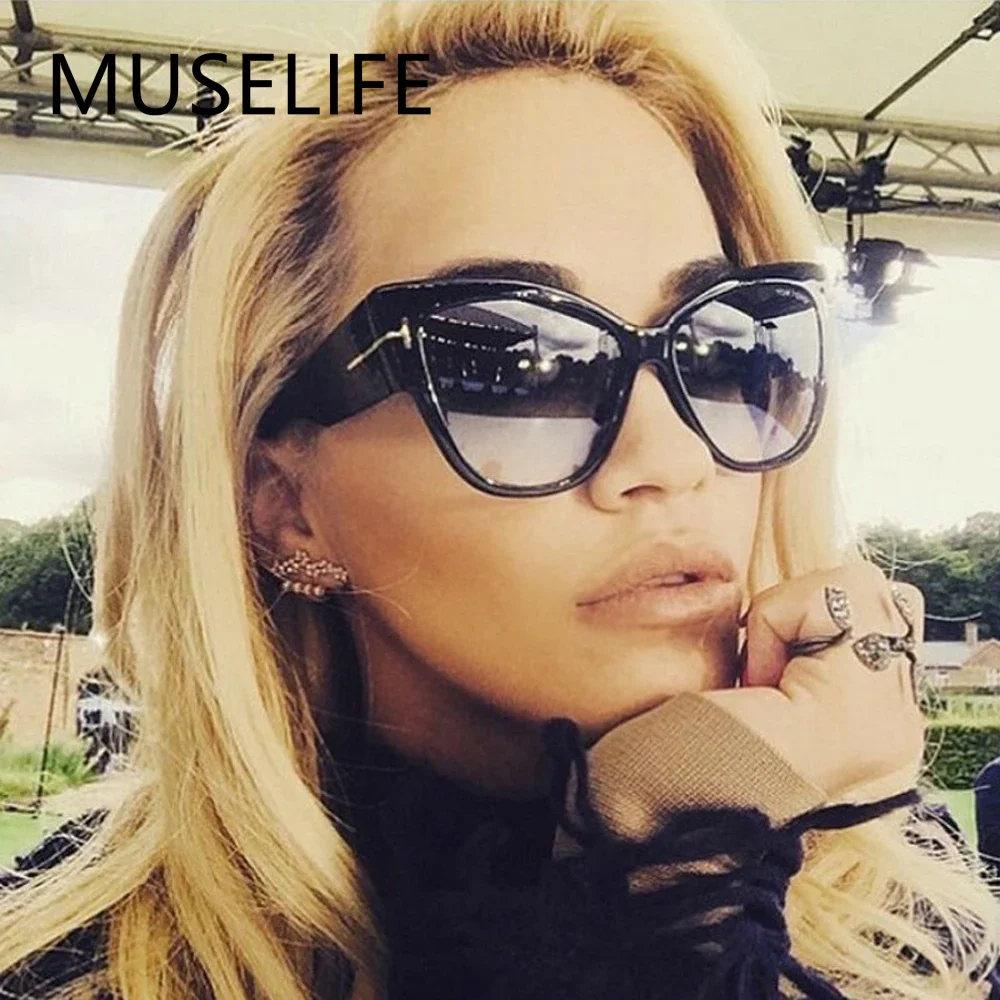 Muselife Nieuwe Mode Merk Designer Cat Eye Vrouwen Zonnebril Vrouwelijke Gradiënt Punten Zonnebril Grote Oculos Feminino De Sol UV400