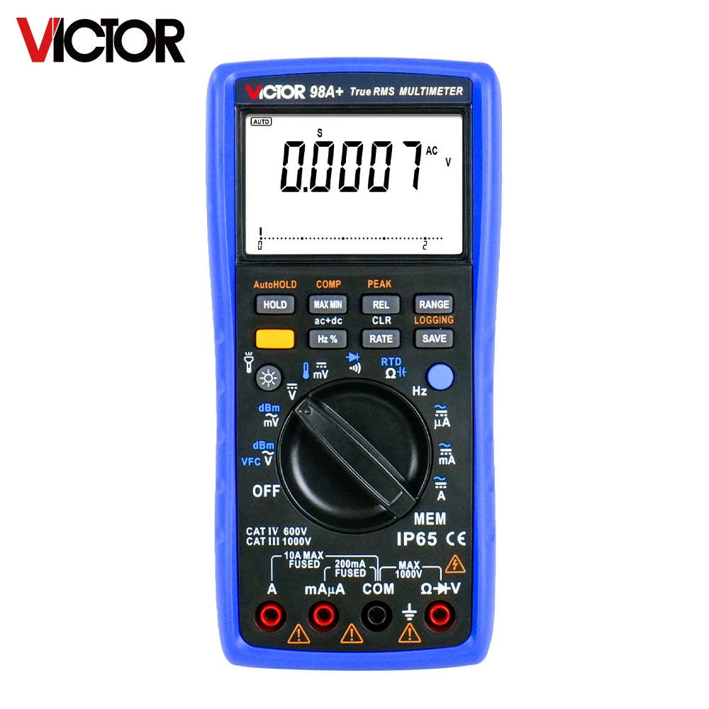 Imagem -05 - Victor 98a Multímetro Verdadeiro Rms 22000 Contagens Rtd Pt100 Termopar Tester Lcd Retroiluminação Portátil Usb ac dc Amperímetro Ohm Voltímetro