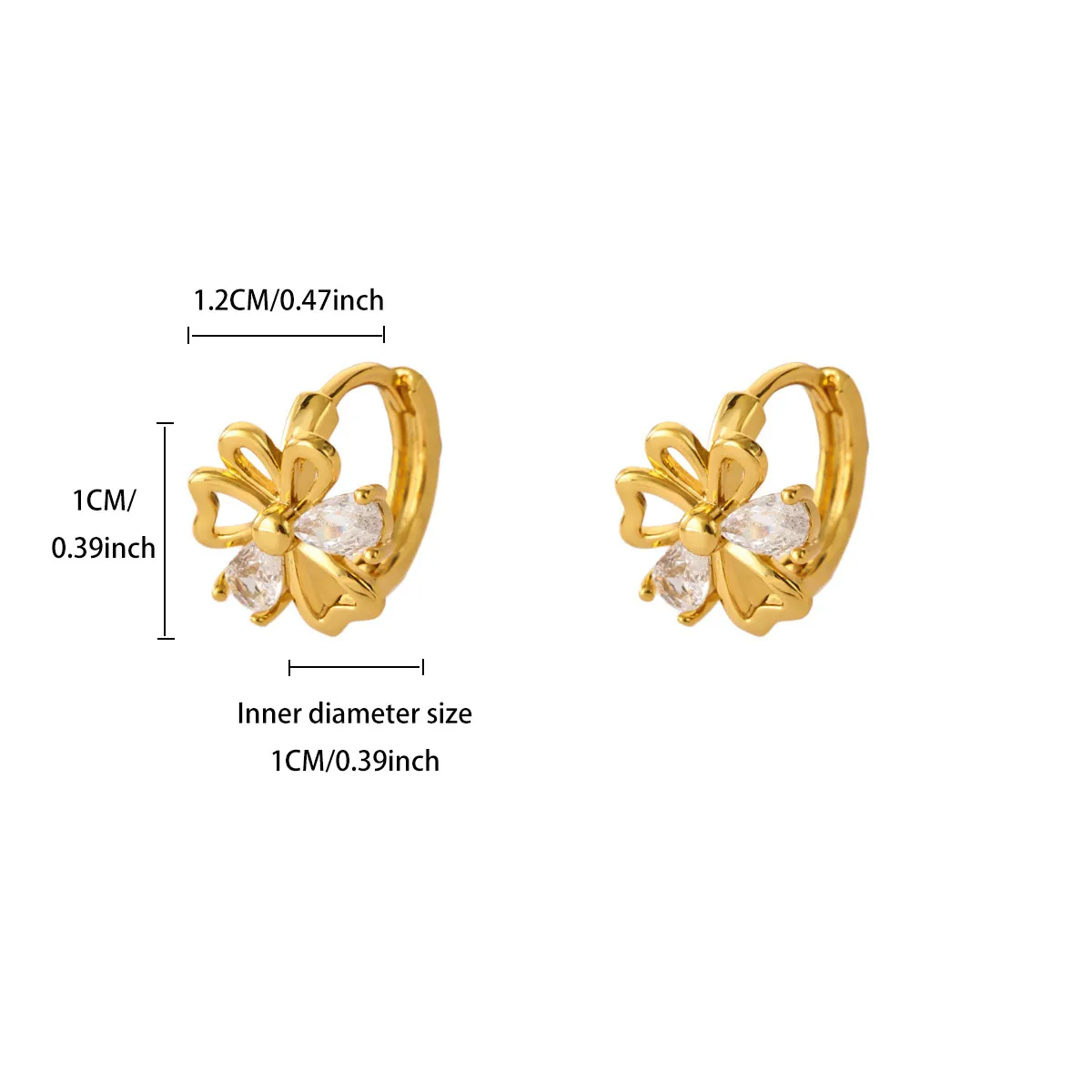 Goldfarbene Kupfer-Blumen-Huggie-Creolen für Damen, mit klaren Zirkonia-Steinen, hohlen Blütenblättern, zarter Blumen-Ohrringe, Hochzeitsschmuck, Geschenk – Detail 9