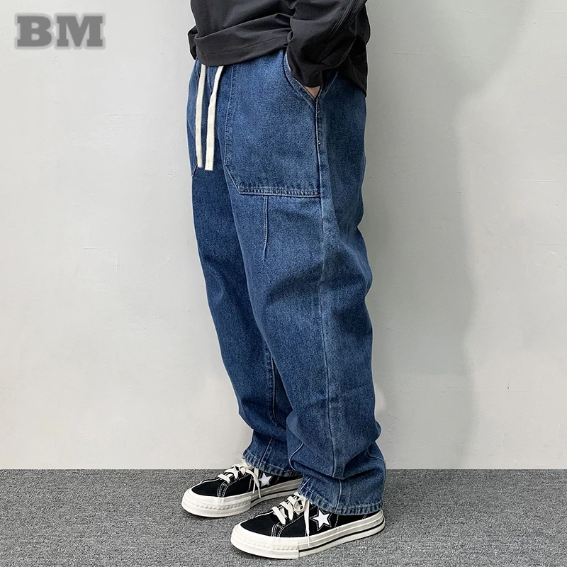 Japanese Streetwear Skateboard Baggy Jeans For Men High Quality Denim Cargo Pants Harajuku Fashion Casual Blue Trousers Male