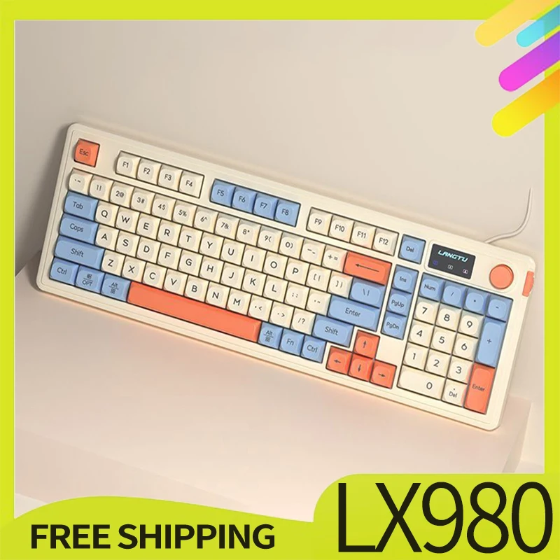 

Langtu Lx980 Keyboard Wired Gasket 98 Key Knob Mute Keyboard Led Screen Rgb For Win/Ios/Mac Gamer Office Accessory Accessory