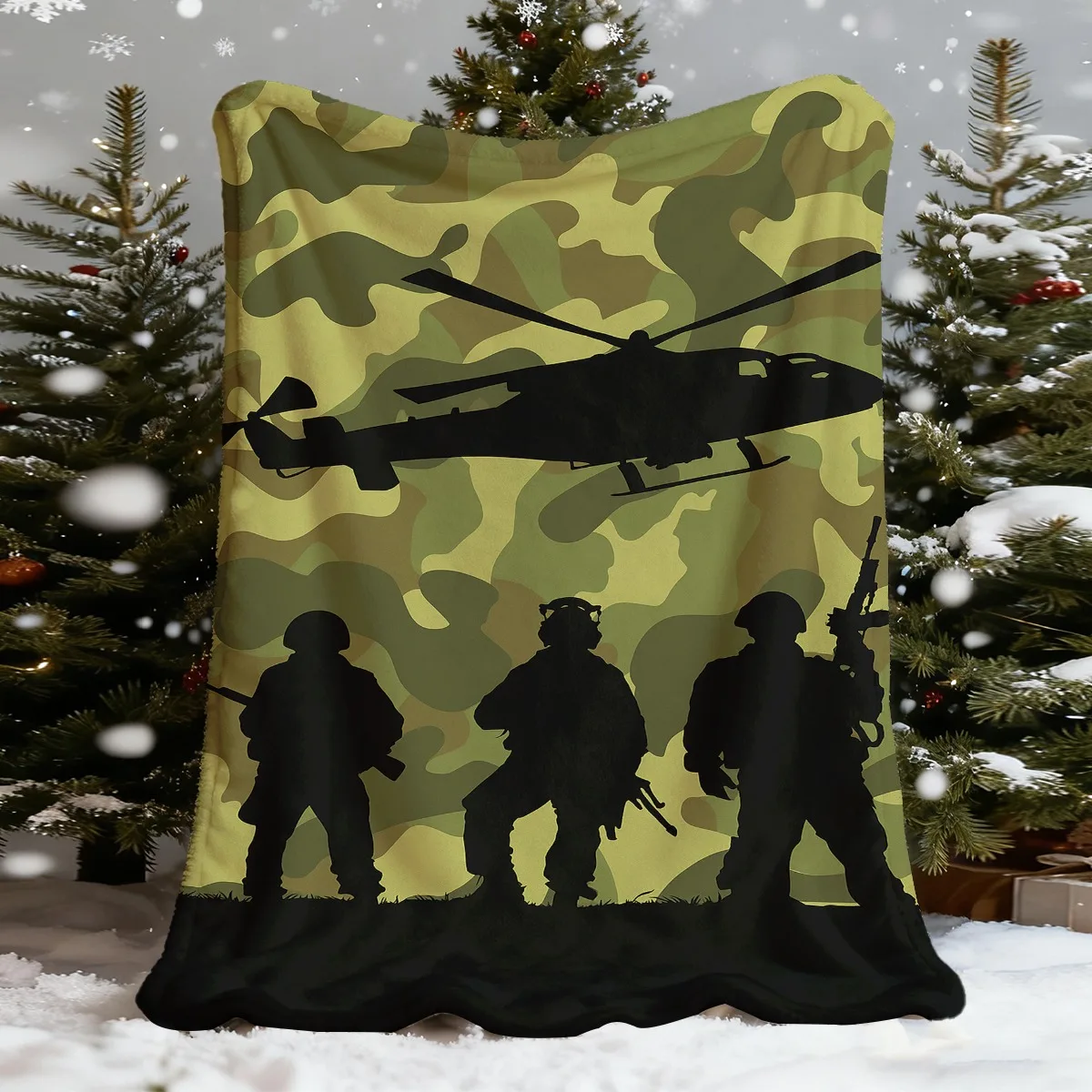 Military enthusiast camouflage pattern Flannel printed blanket suitable for all seasons for living room office sofa and travel