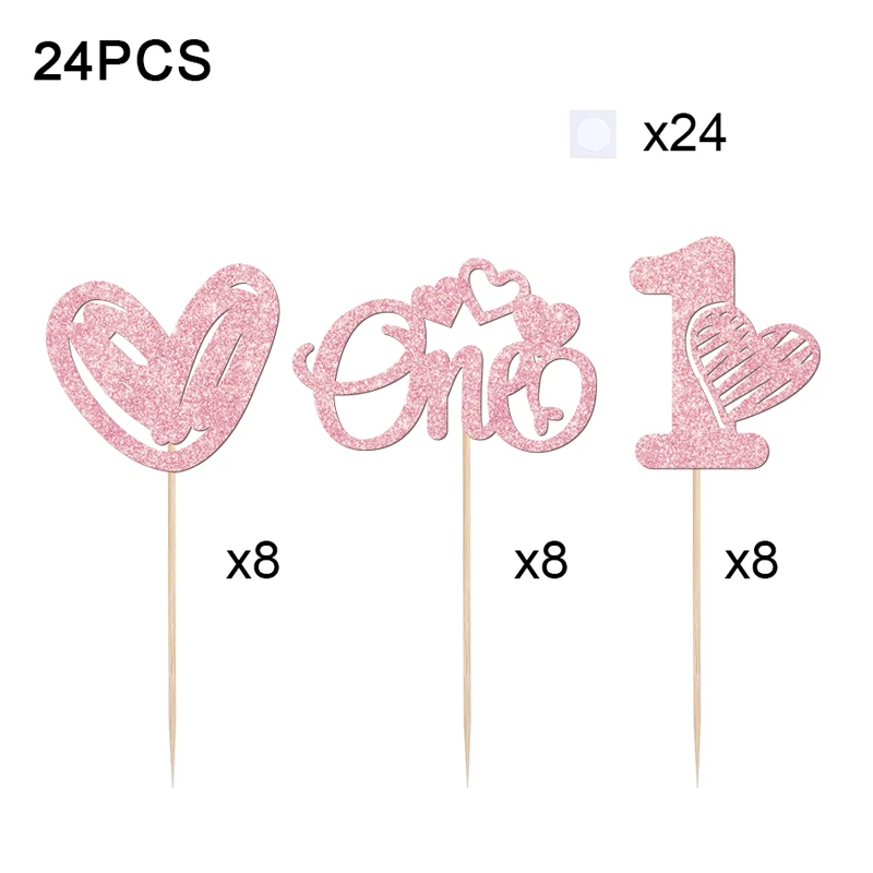 YOMDID 24 Stück Cupcake-Picks zum Valentinstag, 1. Geburtstag, Cupcake-Topper, One Love Heart Picks, Kuchendekorationen, Partyzubehör – Detail 7