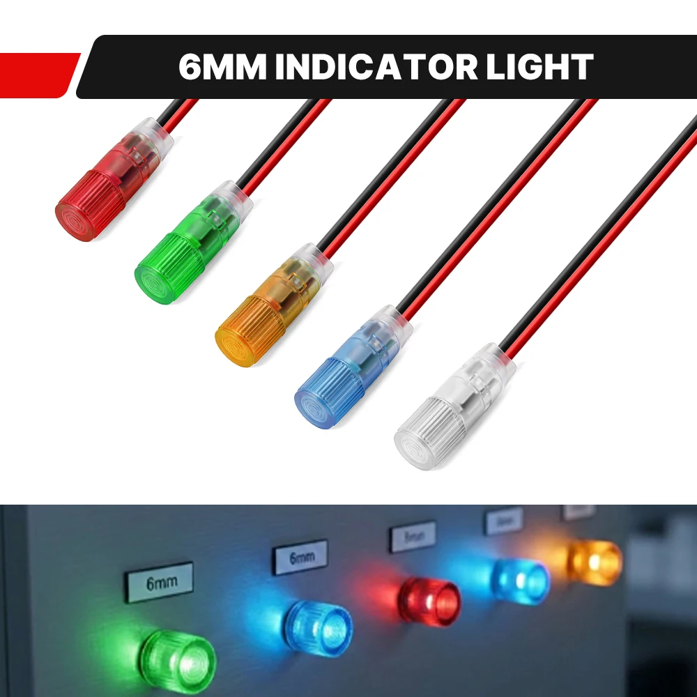 5PCS 6mm LED Indicator Light Prewired 12V 24V 110V 220V Plastic Signal Pilot Lamp Waterproof Dash Directional Light for Boat Car