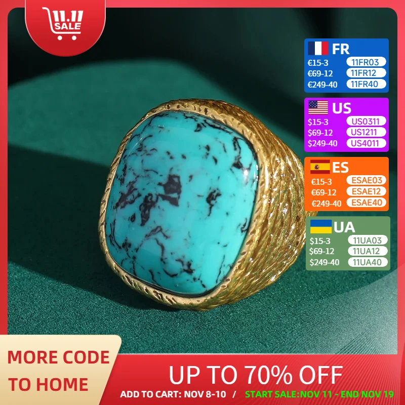 

Vintage Jewelry Wedding Blue Ring Stone Natural Gold Color Rope Weave Designer Antique Women Accessories Gifts For Valentine