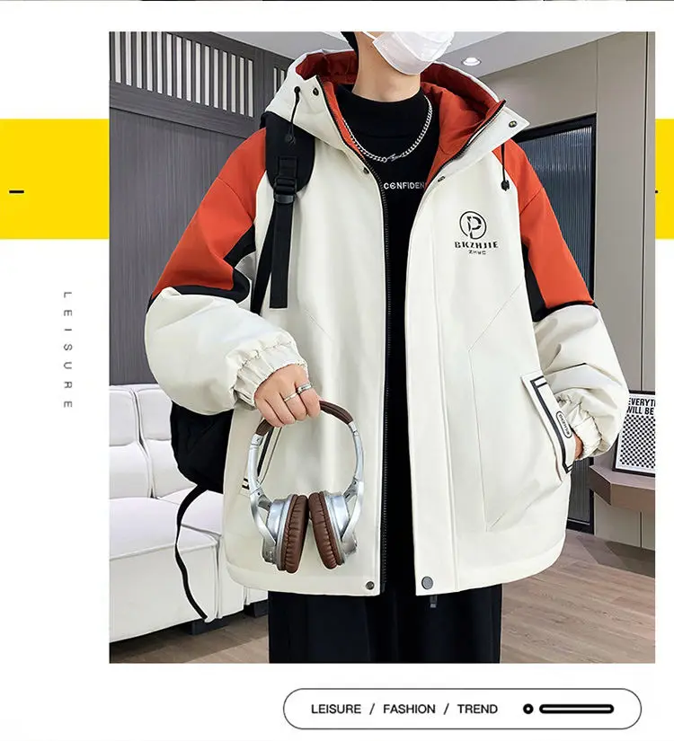 Modische Jugendliche Jacken mit Kapuze, verdicktem und plüschigem Futter, Herbst/Winter 2026, warme Fleece-Mäntel für Herren, Streetwear, winddichte Parkas – Detail 14