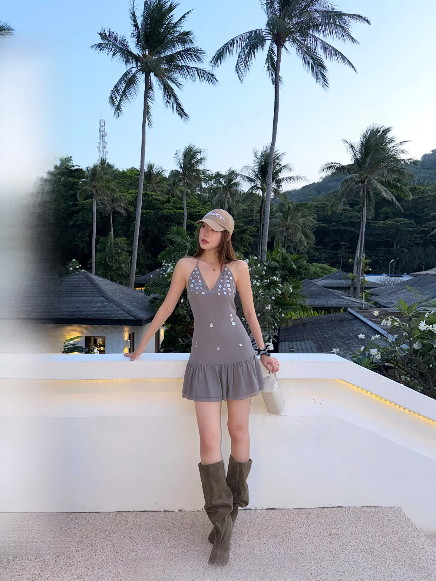 

Ranwear Double Version V-neck Backless Buttoned Iridescent Agate Dress Top Irregular Fashion Set Casual Summer Workwear