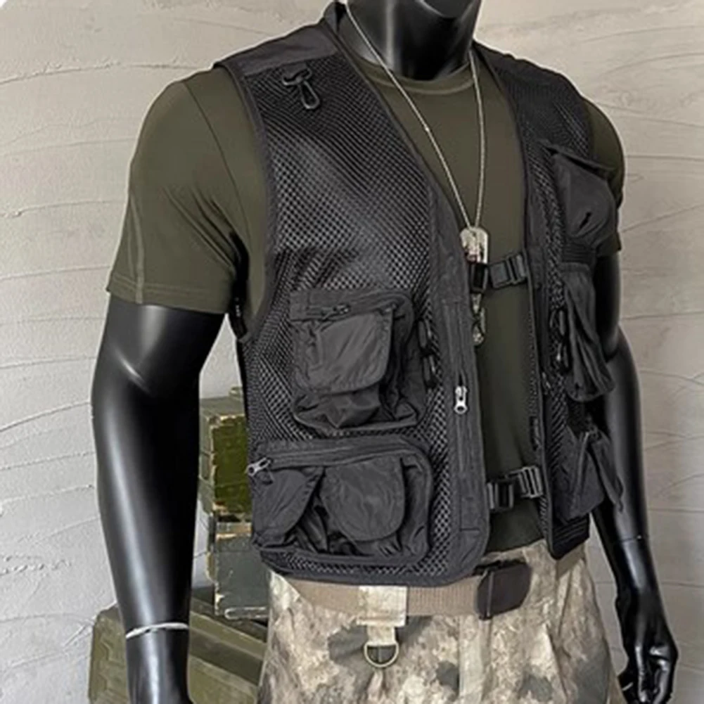 Mens Fishing and Photography Vest with Multiple Pockets Breathable Mesh Sleeveless Jacket for Outdoor Activities