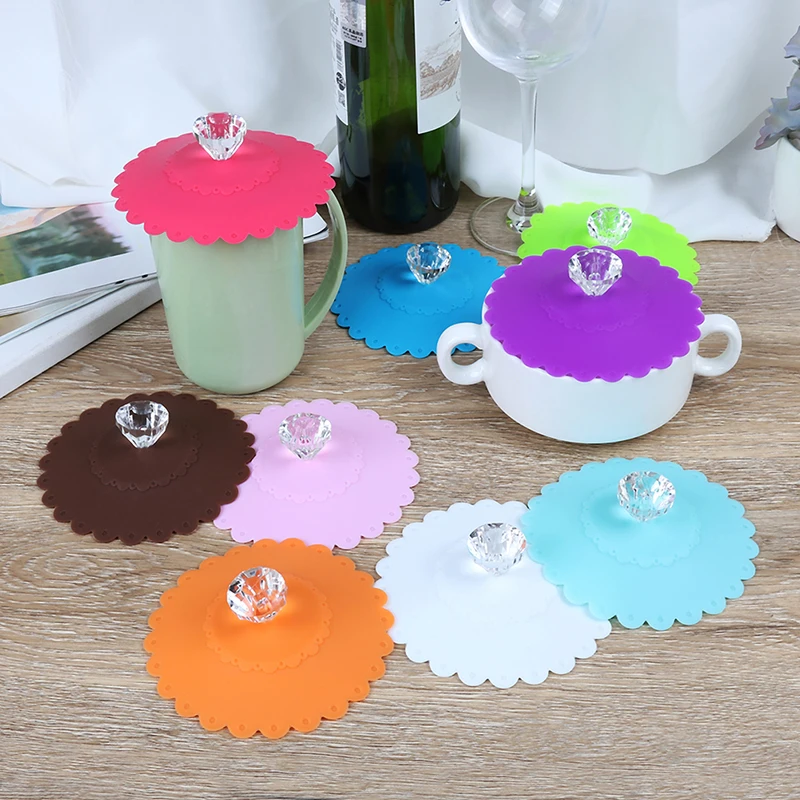 1Pc Stocked,Eco-Friendly Silicone Glass Diamond Cup Lid Cover Coffee Mug Suction Lid