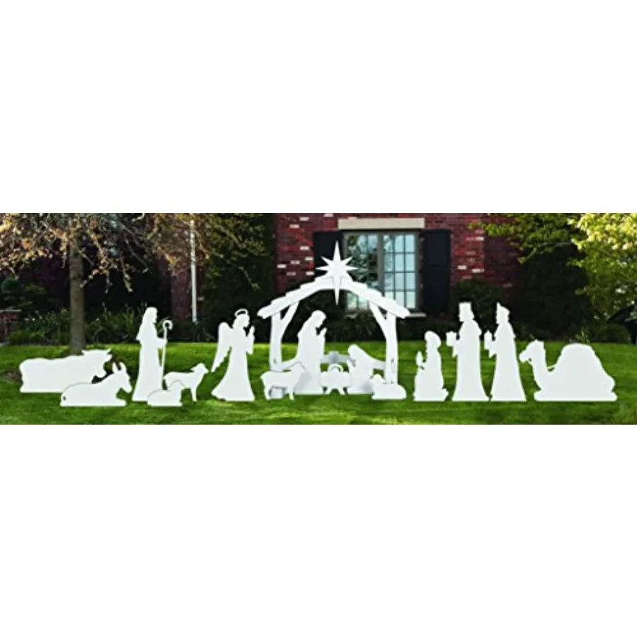 Complete Large White Outdoor Nativity Scene For Christmas Decoration Featuring Weather-Resistant Polyresin Material And Classic