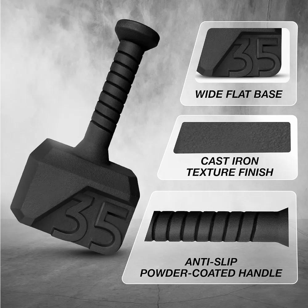 Hammer Kettlebells 15, 25, 35 lbs - Cast Iron Weights Anti Slip Powder Coated Handle - Workout Strength