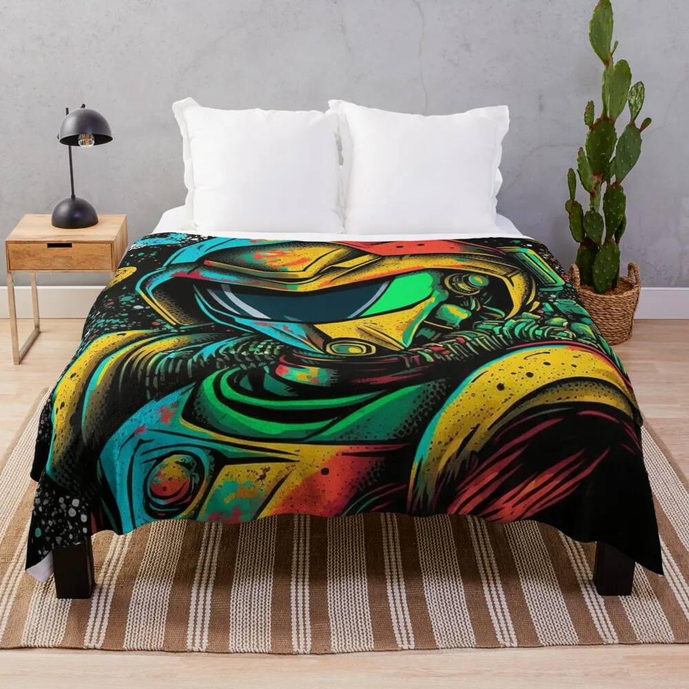 Samus Aran Metroid Graffiti stylized Design Throw Blanket Plaid on the sofa Hairys Blankets