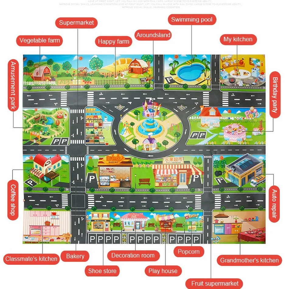Tapis d\'escalade en toile pour enfants, tapis de Parking avec carte de vue, tapis de développement pour enfants, tapis rampant, grand tapis de