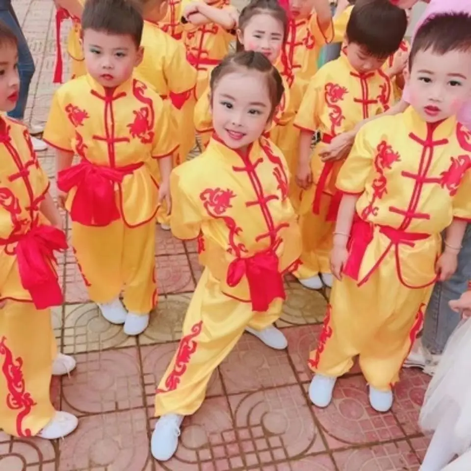 2024 chinese children tai chi wushu clothing dragon print martial arts suit kung fu uniform wing chun shaolin chinese kungfu set