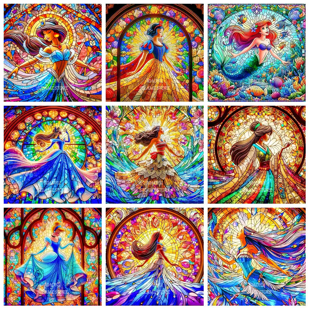 الماس اللوحة ديزني الأميرة الزجاج اللوحة سلسلة صور الماس الفسيفساء البطانة جدار ديكور حجم الصورة هواية الحرف اليدوية