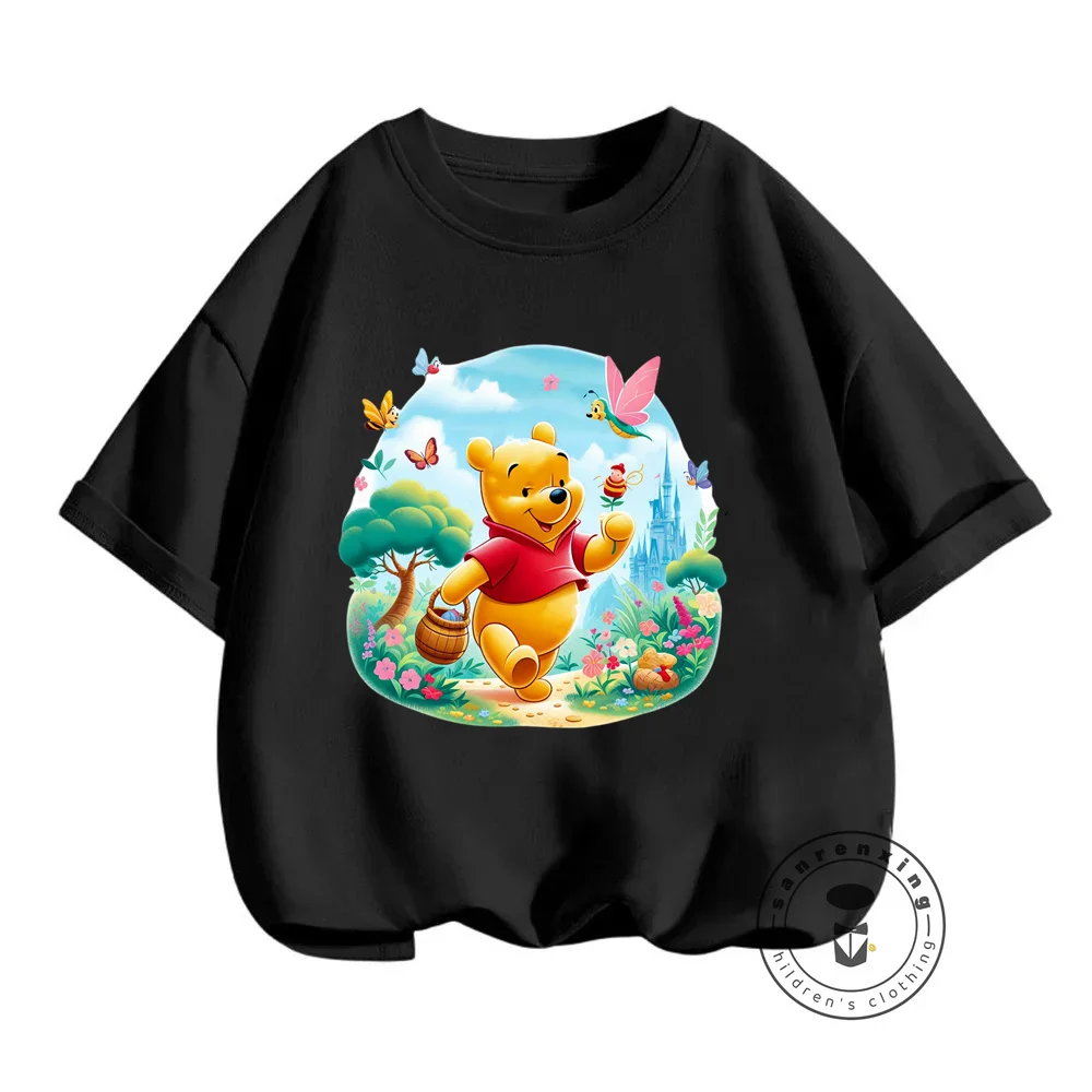 Light and Breezy Disney Winnie the Pooh Summer T-Shirts O-Neck Fashion Tops for Boys Girls with Trendy Kawaii Cartoon Patterns