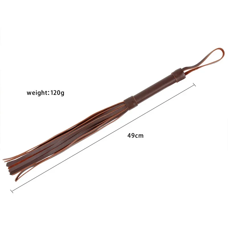 49CM Brown Genuine Leather Horse Whip,Handmade Suede Flogger Bull Whip Cowhide Horse Riding Whip Handle with Wrist Strap