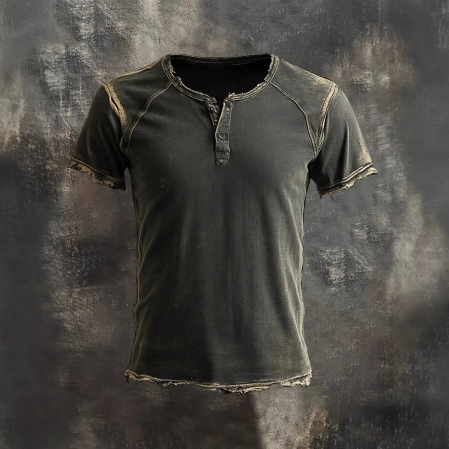 New Pullover Men's Retro Washing Water Old Rough Edge Short Sleeve T-shirt Top 2026 Fashion New Spring And Summer