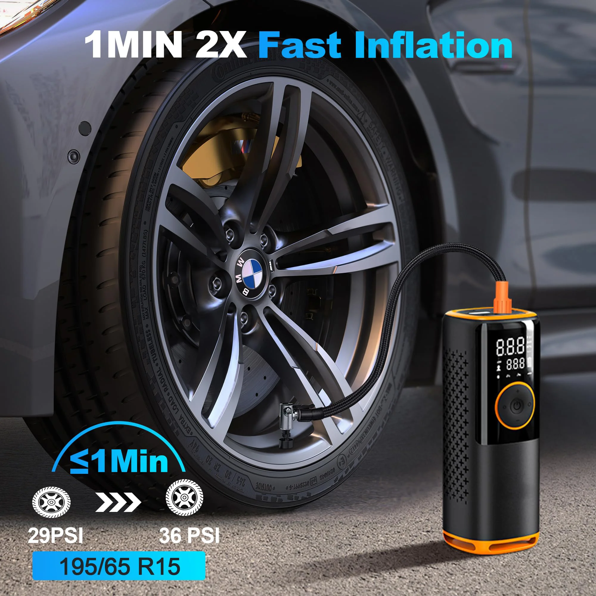 

Насос для шин Портативный, беспроводной насос для шин с цифровым манометром (160 PSI), воздушный насос для автомобиля, велосипеда, 6000 мАч