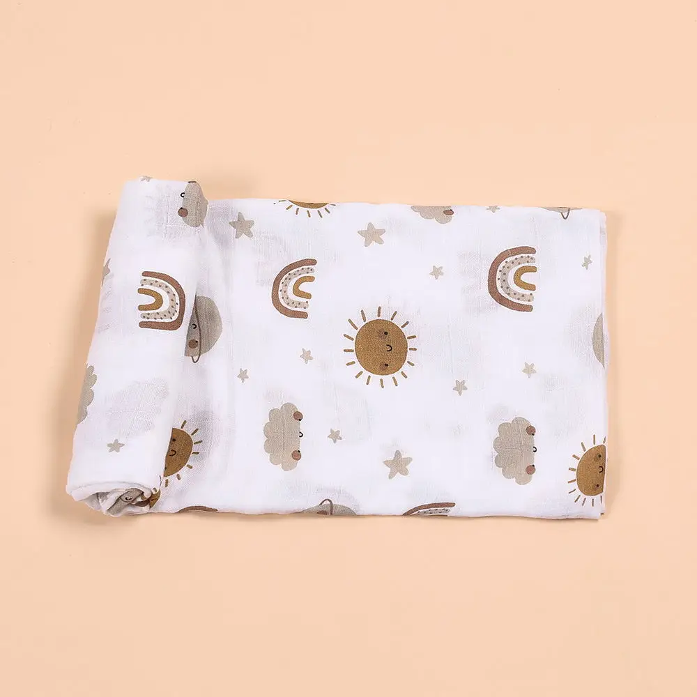HappyFlute Baby Muslin Swaddle Bamboo Cotton Soft Rainbow Printing Baby Blanket For Kids Wrap Sleepsack Bath Towel 120*110cm