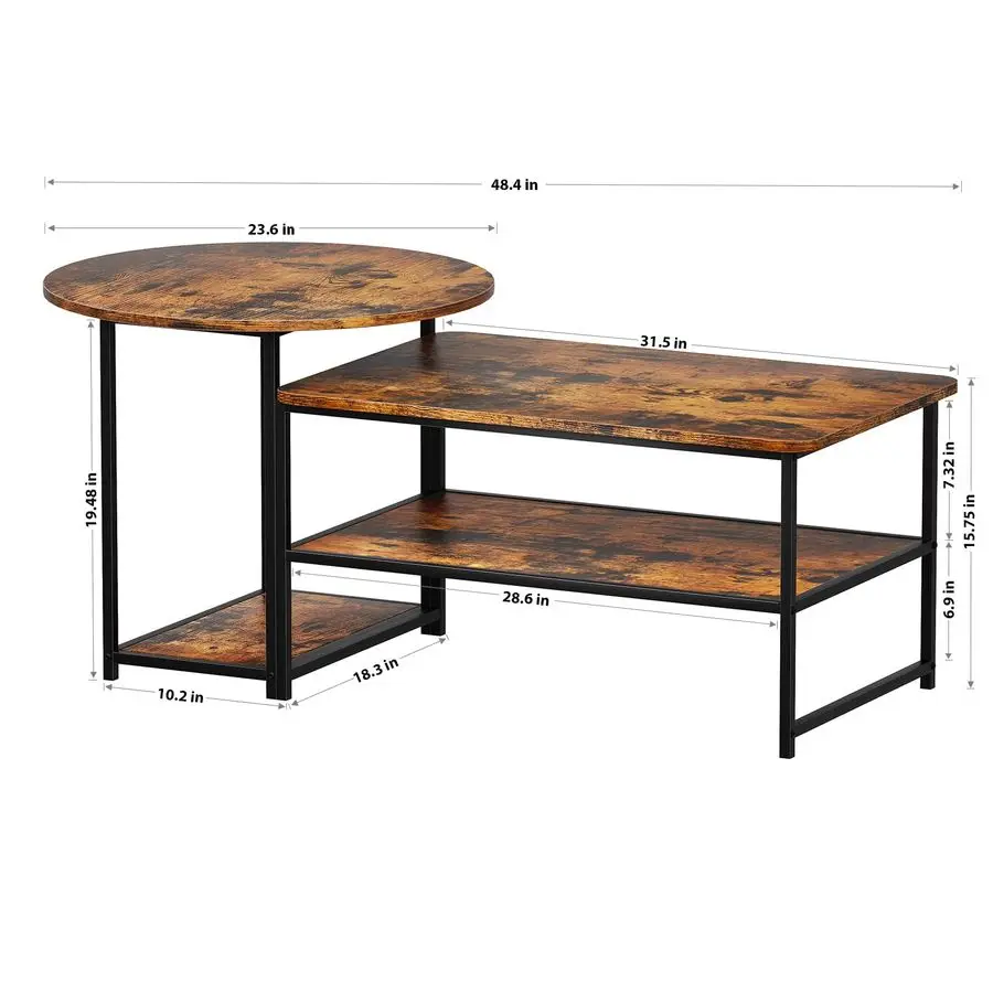 Coffee Table, Mid Century Modern Coffee Table for Living Room Rustic Farmhouse Center Table 2 in 1 Detachable Nesting Table Set,