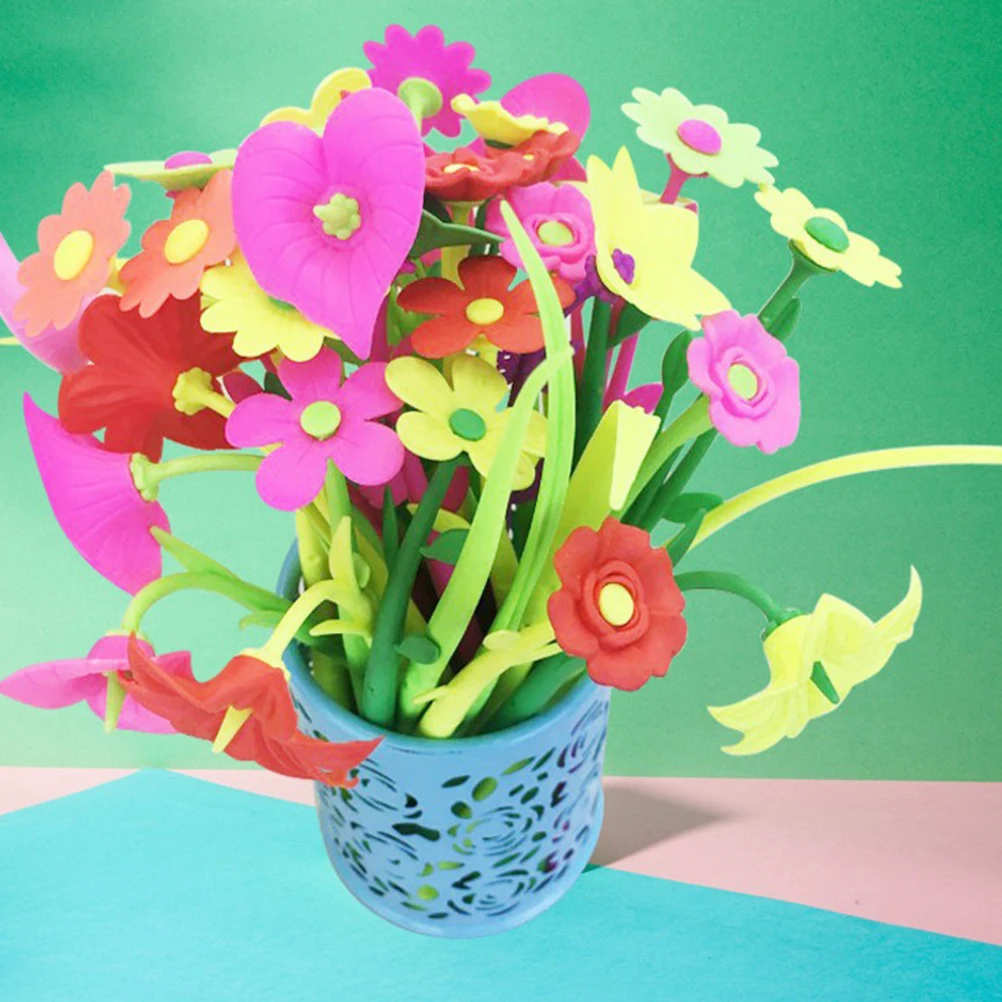 

12Pcs Creative Design Flower Style Silicone Pens with Black Gel Ink Pen Creative Gift Office School Supplies ( Style &