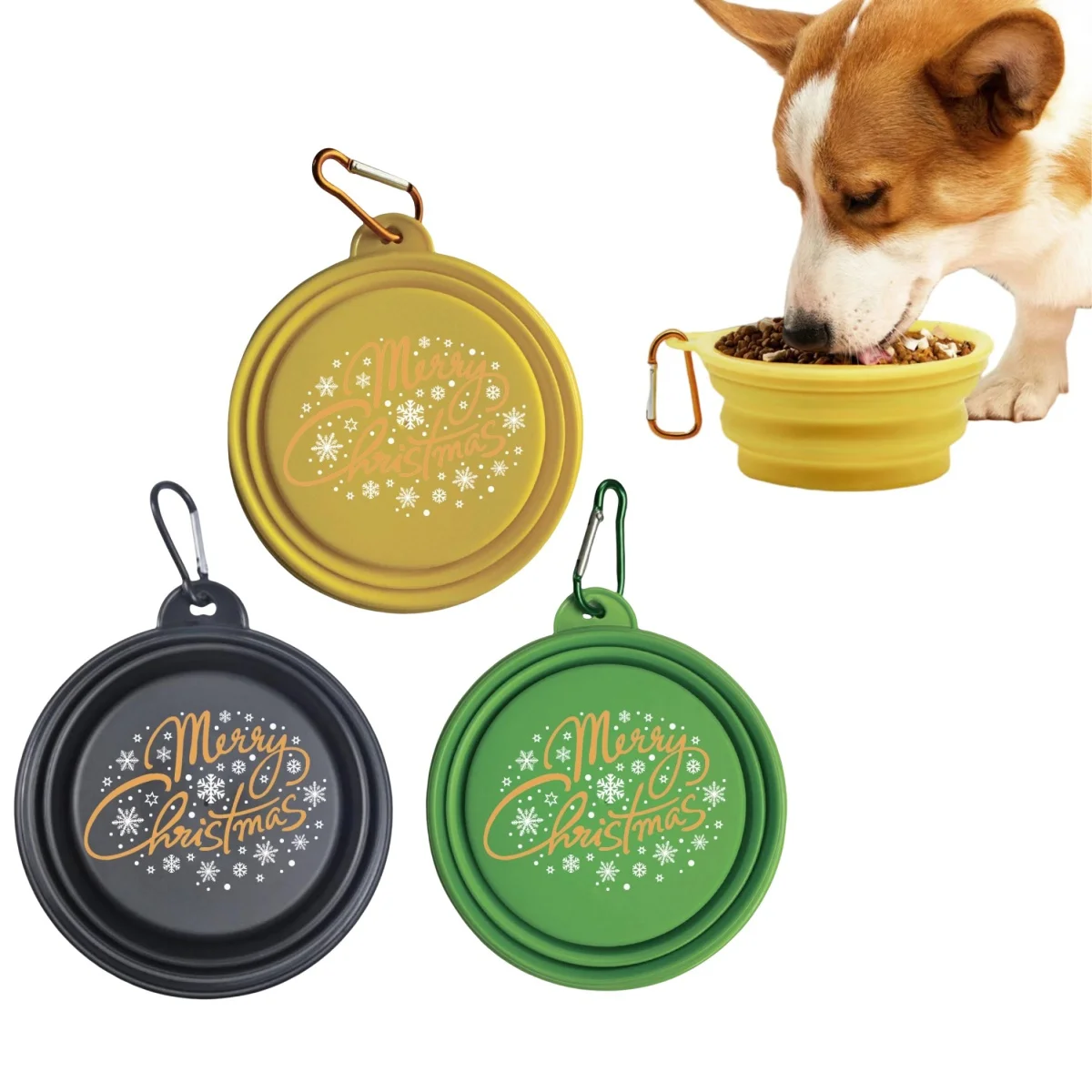 Collapsible Silicone Dog Food Water Bowl Cute Christmas Pet Bowl Outdoor Travel Portable Folding Supplies Dishes with Carabiner