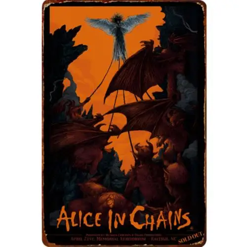 1 pcs,Alice In Chains Metal Sign 2010 Concert Raleigh NC Wall Decor Alt Rock 