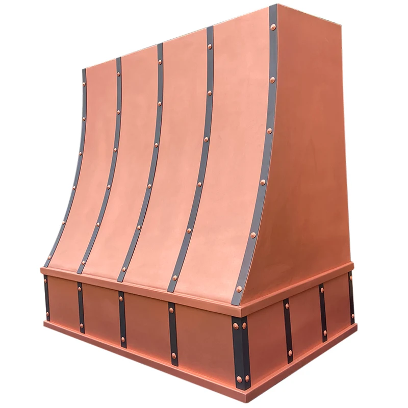 

Роскошная медная кухонная вытяжка в индустриальном стиле, дизайнерская вентиляционная вытяжка с колокольчиками ORB и акцентами с заклепками