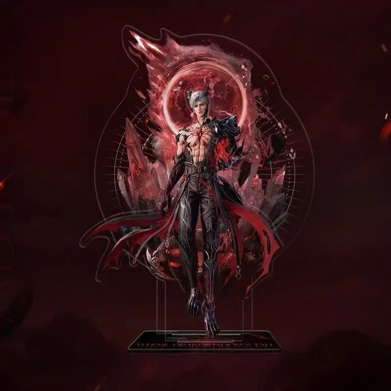 Cool Horned Warrior Figurine Acrylic Stand Red Flame Background Clear Plate Game Peripheral Desk Decoration Hobby Gift