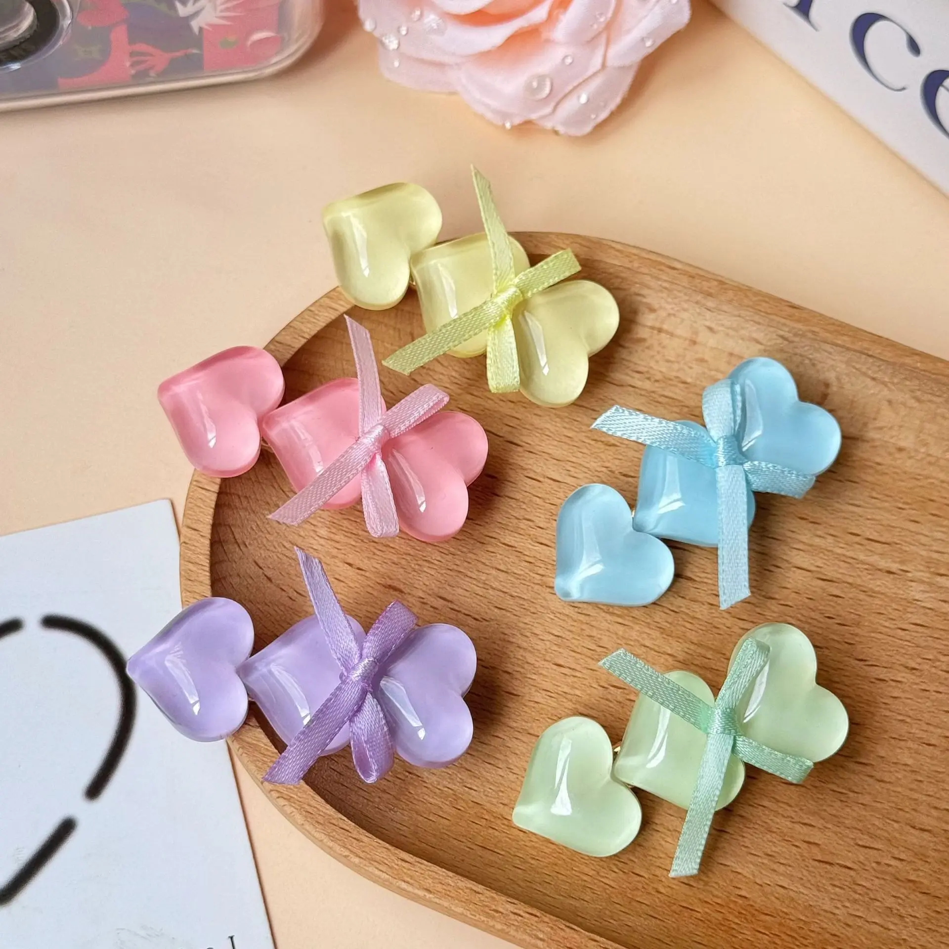 Pinzas para el cabello para mujer, 5 uds., pasadores de corazón transparentes, bonitos pinzas con lazo, pinzas para el cabello delanteras suaves sin daños para cabello fino